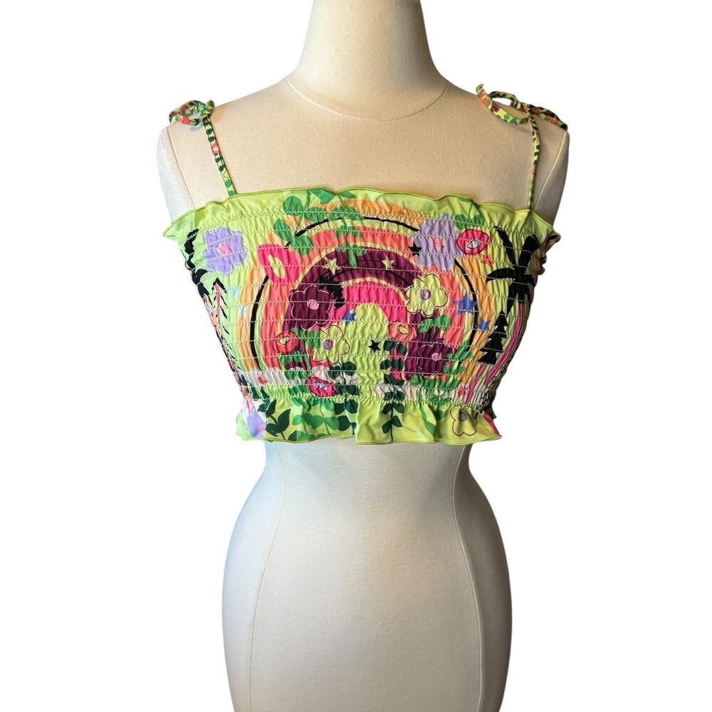 Agua Bendita NEW Girls Smocked Crop Top With Shoulder Ties Youth 14